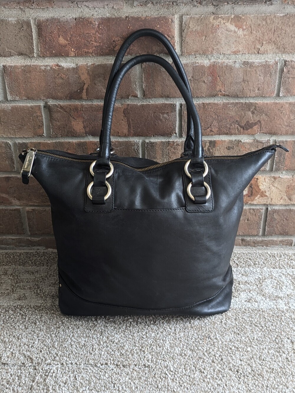 Cole Haan Y2K Satchel Purse Black Leather Silver Hardware Shoulder Bag Tote